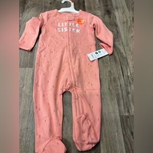NWT Baby Girl Little Sister Sleeper Size‎ 9M Pink With Flowers Carter 2 Way Zip